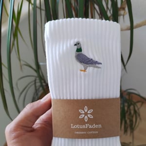Socks embroidered with a dove | Tennis socks | Organic cotton | Sizes 37-44 | Made in EU | White