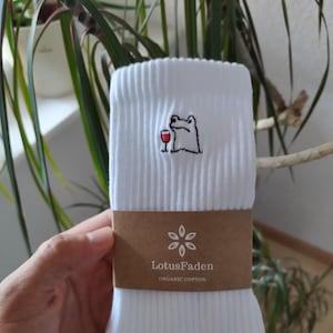 Socks embroidered with a single frog | Tennis socks | Organic cotton | Sizes 37-44 | Made in EU | White