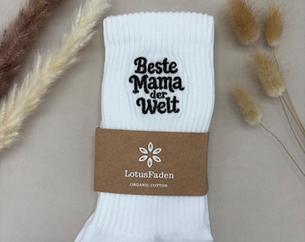 Embroidered socks for the best mom in the world | Tennis socks | Organic cotton | Sizes 37-43 | Made in EU | White