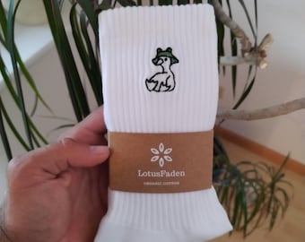 Socks embroidered with a duck (angler duck) | Tennis socks | Organic cotton | Sizes 37-44 | Made in EU | White