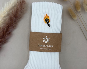 Socks embroidered with a microphone | Tennis socks | Organic cotton | Sizes 37-43 | Made in EU | White