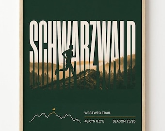 Trailrunning Poster Schwarzwald, Westweg Kunstdruck, Trail Running Print, Ultrarunning Wandbild, Wald Sport Poster Geschenk für Läufer