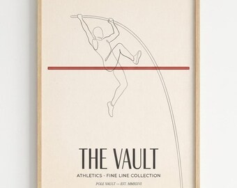Stabhochsprung Poster The Vault, Leichtathletik Line Art Print, Minimalist Athletics Wall Art, Pole Vault Kunstdruck Sport Geschenk