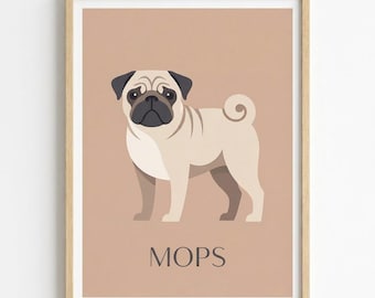 Mops Poster, Pug Print, minimalistische Wandkunst, dog breed poster, animal print, Hunde Geschenk, Mops Kunstdruck