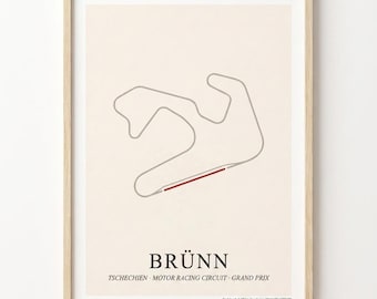 Brünn Poster DIGITAL DOWNLOAD, Rennstrecke Motorsport Wandbild, Racing Line Art Kunstdruck, Sofort Download