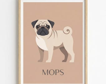 Mops Poster DIGITAL DOWNLOAD, Pug Print, minimalistische Wandkunst, dog breed poster, Sofort Download