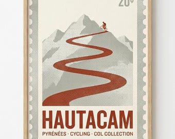 Hautacam Poster Radsport, Rennrad Kunstdruck Pyrenäen, Cycling Wall Art, Berg Serpentinen Wandbild, Radsport Geschenk