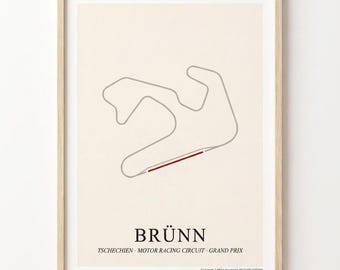 Brünn Poster Rennstrecke, Motorsport Wandbild, Racing Line Art Kunstdruck, Formel Geschenk, Motorsport Poster (200g)