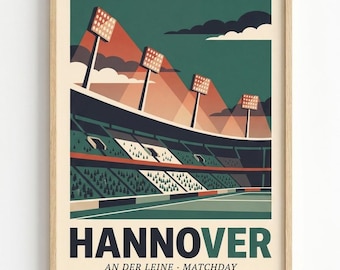 Stadion Poster Hannover, Fußball Kunstdruck, Football Stadium Wall Art, Mid Century Poster, Fan Geschenk, Wandbild ohne Rahmen