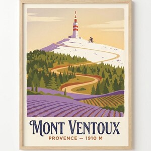 Mont Ventoux Cycling Poster, Provence Retro Travel Art, Road Bike Wall Print