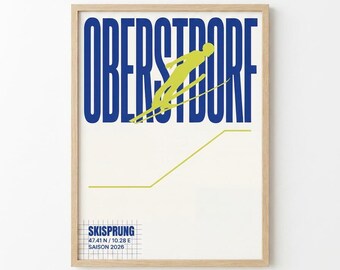 Skispringen Poster Oberstdorf, Ski Jumping Print, Wintersport Wandkunst, Sport Editorial Poster, Geschenk für Wintersport-Fans