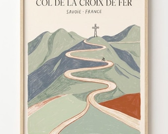 Radsport Poster Col de la Croix de Fer, Rennrad Kunstdruck Alpen, Cycling Poster Bergpass, Wandbild Gallery Wall Geschenk Radfahrer