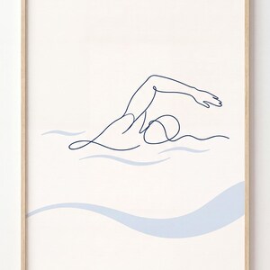 Minimalist Line Art Swimming Poster, Freestyle Stroke Wall Art (Digital Download)