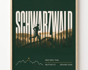 Trailrunning Schwarzwald Poster DIGITAL DOWNLOAD, Westweg Trail Running Print, Black Forest Wandkunst, Sofort Download