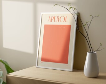 Aperol Spritz Print, Beige-Wand-Druck, druckbare digitale Wandkunst, Retro-Wand-Dekor, große druckbare Kunst, herunterladbare Drucke (PDF)