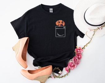 Cute Dachshund T-Shirt , Dachshund In Pocket Shirt , Dachshund Shirt , Dachshund , Cute Dog Shirt , Soft Unisex Tee
