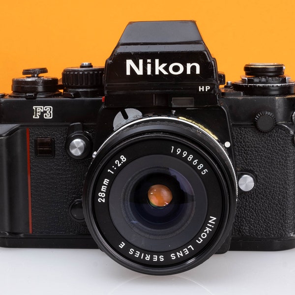 Nikon F3 HP film camera with Nikon 28mm 2.8 wide angle lens