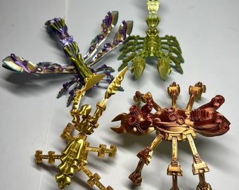 Insetti Steampunk stampati in 3D: ragno, scorpione, formica, libellula, scarabeo, mantide