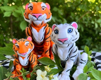 Tigre articolata stampata in 3D: giocattolo Fidget in PLA arancione o bianco