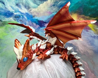 Cucciolo di drago lupo alato, articolato, flessibile, cristallo