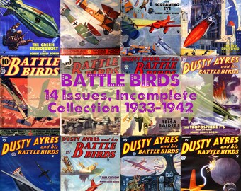 Battle Birds, Pulp Magazine, Fantasy, Belletristik, Luftfahrt, Luftkampf, unvollständige Sammlung von 14 Ausgaben