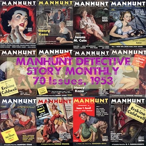 70 Issues Manhunt  Detective Story Magazine, Crime-Fiction, Vintage Pulp Magazine, Classic Detective Stories, PDF