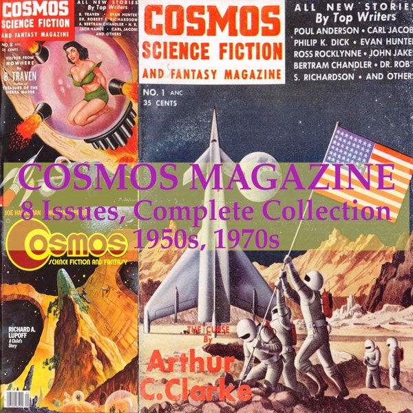 Cosmos Science Fiction and Fantasy Vintage Magazine, 8 Issues 1950s, 1970s, Complete PDF Collection
