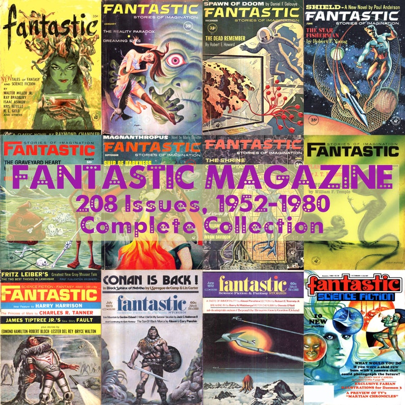 Fantastic Magazine, Vintage Pulp Science Fiction, Fantasy, Complete Collection 208 Issues, Digital Downloadable Magazine