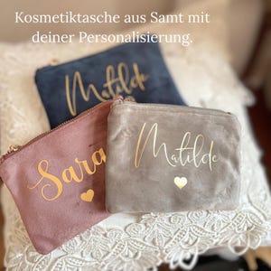 Personalisierte Kosmetiktasche |Schminktasche mit Namen | Kulturbeutel|Samt| Geschenkidee für Frauen | personalisiertes Geschenk, Beauty Tag