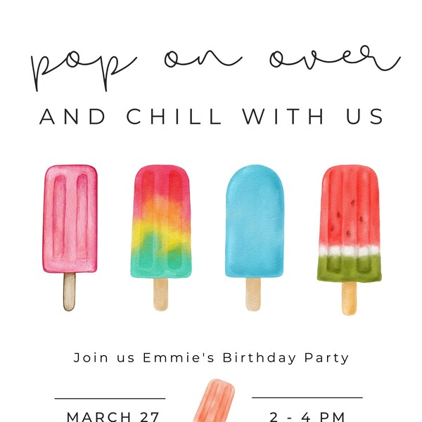 Editable *Pop On Over & Chill With Us | Birthday | Party | Invitation | Digital Print | Canva | Cute