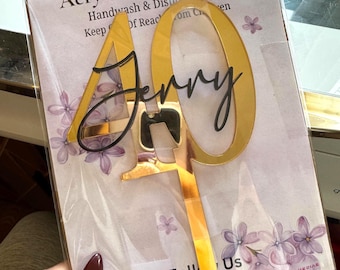 Mirror Gold Number Cake Topper | Personalized Name Acrylic Celebration Decoration | Birthday Topper