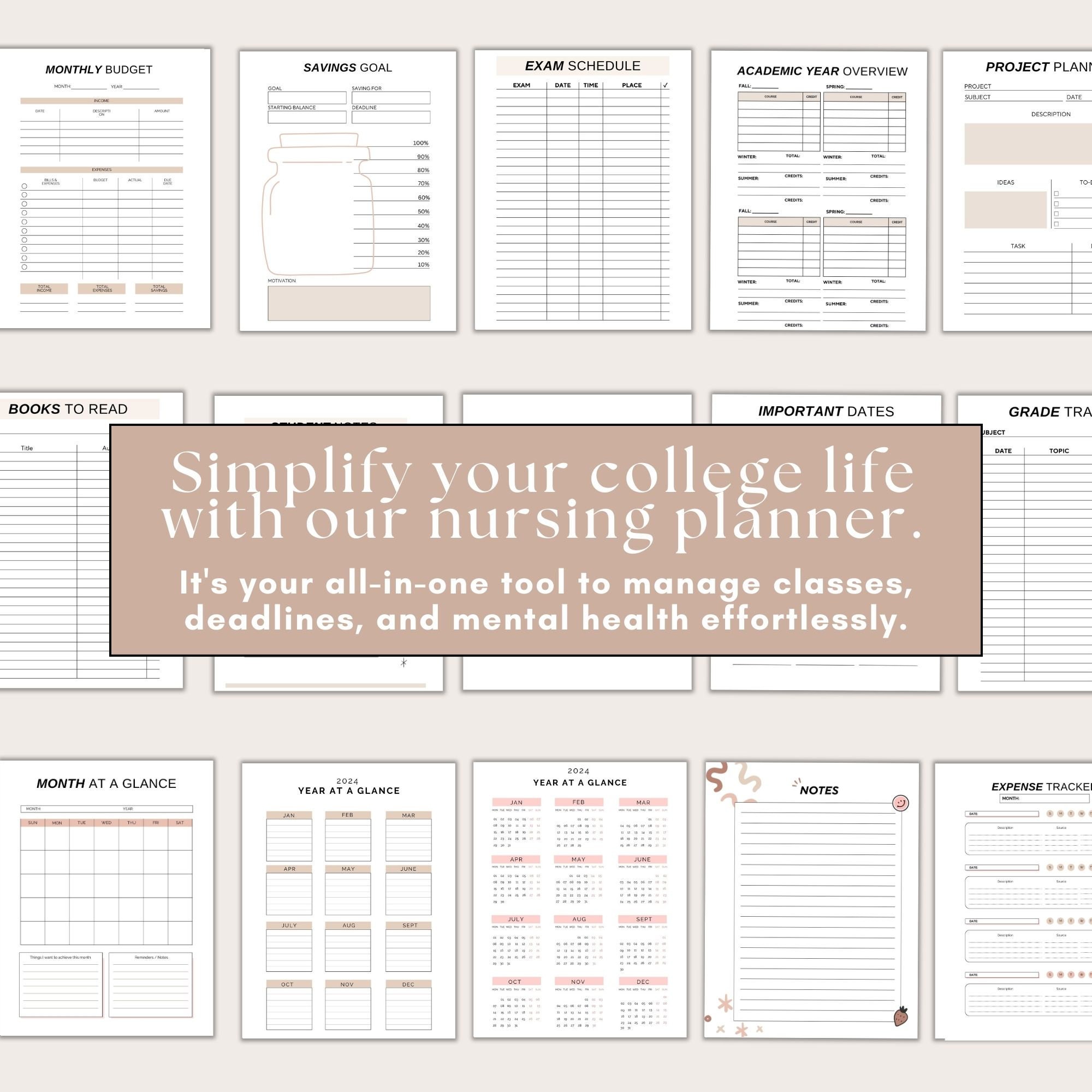 Nursing Student Planner Printable, Nursing Planner, Printable Student Planner Bundle, College