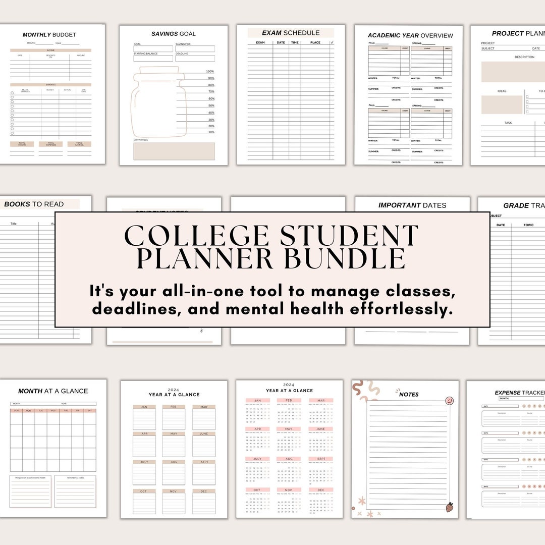College Planner Printable, Printable Student Planner Bundle, College ...
