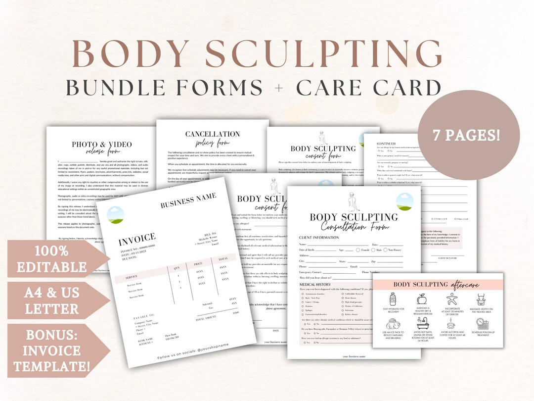 Body Sculpting Forms and Card, Canva Consent Forms, Body Sculpt Consent ...