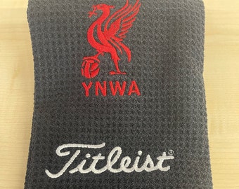 Titleist You'll Never Walk Alone Liverpool FC Golf Microfibre Golf Towel in Black. Perfect gift for a golfer who supports liverpool fc