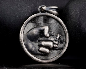 Father & Son Necklace, Handmade Men Pendant, Sterling Silver Fist Men Necklace, Gift For Father, Men Jewelry, Gift For Him, Christmas Gift