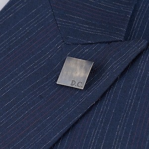925K Sterling Silver Name Engraved Men Lapel Pin, Personalized Name Gifts, Handmade Jewelry, Initials Square Lapel Pin, Wedding Gift for Him