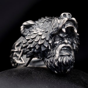 Wild Bear Ring, Viking Warrior Men Ring, 925K Sterling Silver Ring, Gift For Him, Christmas Gift, Signet Ring, Custom Made Mythology Ring