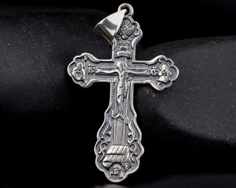 Slavic Crucifix Men Necklace, Handmade Cross Pendant, Orthodox Charm, 925K Sterling Silver, Gift For Him, Christmas Gift, Men Religious Gift