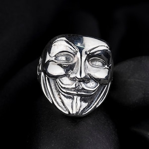 V For Vendetta Sterling Silver Men Ring, V Mask Ring, 925K Handmade Ring, Ring For Men, Fathers Gift, Personalized Jewelry, Gift For Him
