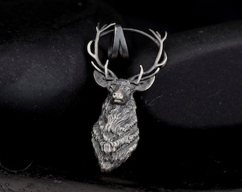 Deer Necklace, Handmade Wild Men Pendant, Sterling Silver Men Necklace, Gift For Father, Animal Jewelry, Gift For Him, Christmas Gift