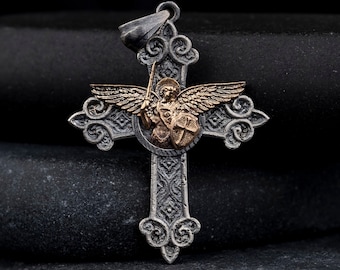 Handmade St Michael Archangel Pendant, Men 925K Silver Cross Necklace, Christian Accessory, Crucifix Necklace, Gift For Him, Christmas Gift