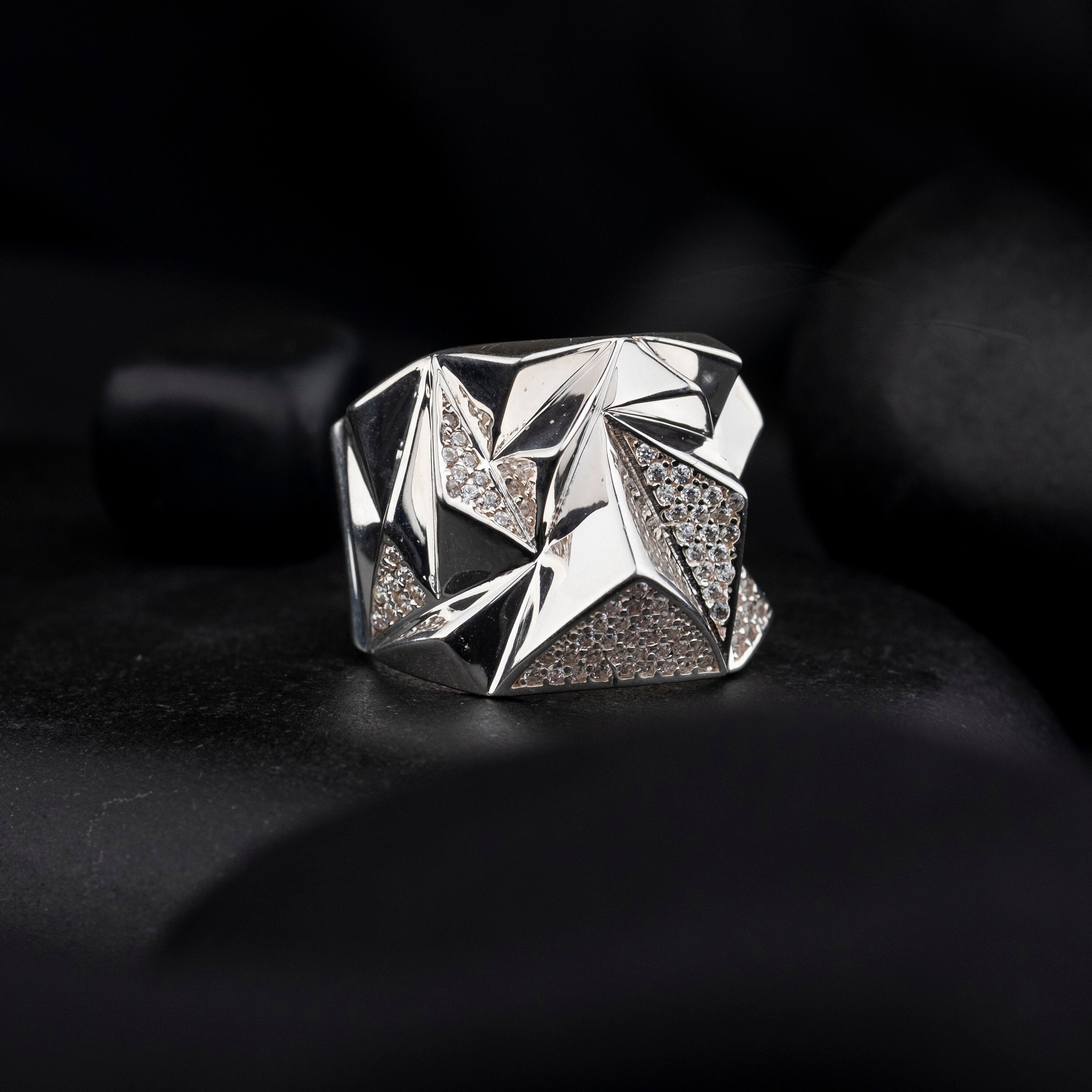 Geometric Shapes Sterling Silver Men Ring, 925K Handmade Ring, Ring For Men, Fathers Gift, Personalized Jewelry, Gift For Him, Diamond Ring