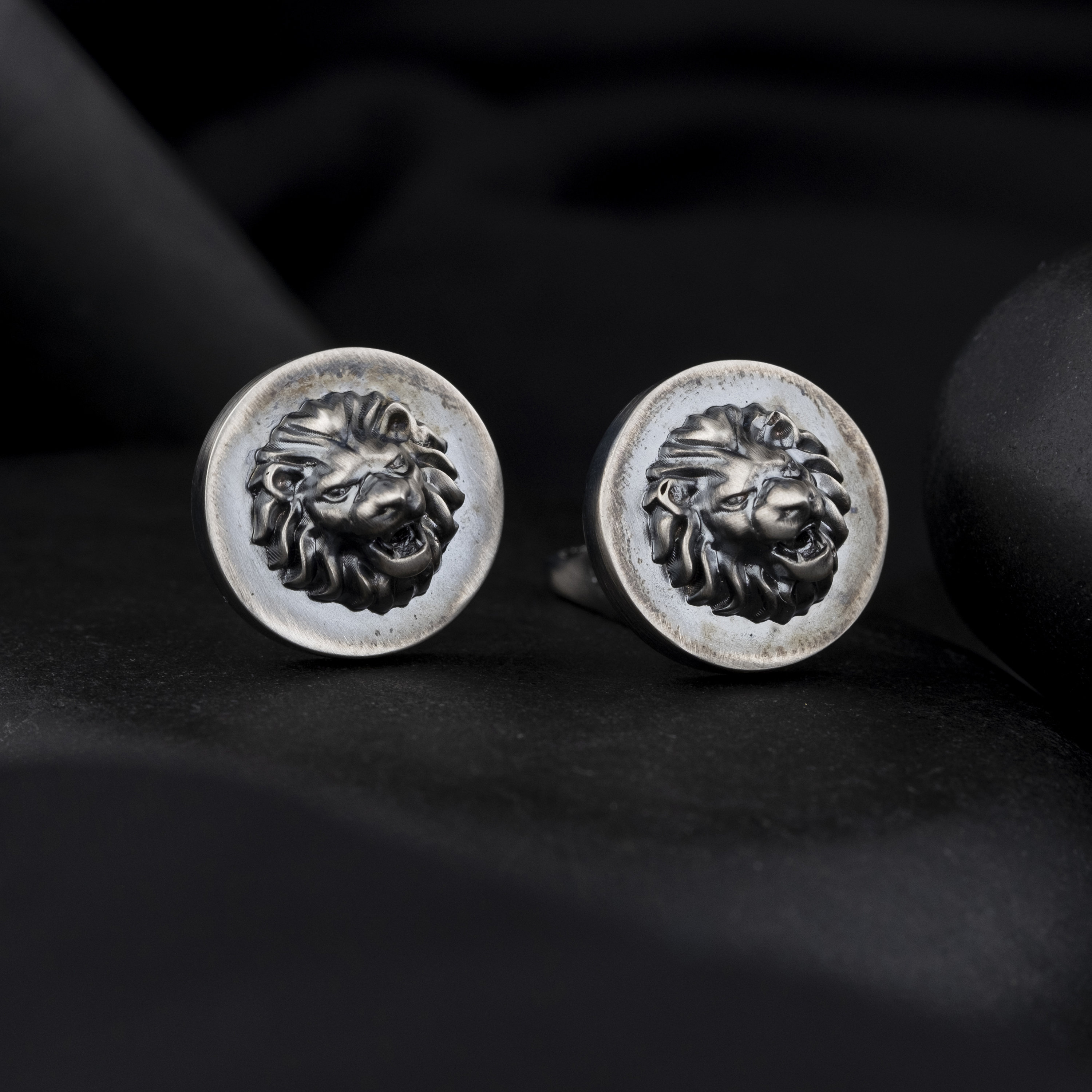 Boutons De Manchette Argent Sterling Plaqué Platine Design Lion 3D Fait Main - Cadeau De Mariage Homme