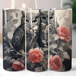 Zwarte en grijze uilen en rozen 20oz Tumbler Wrap. DIGITALE DOWNLOAD.