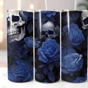 Skull and Blue Roses 20oz Tumbler Wrap. DIGITAL DOWNLOAD.