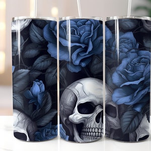 Skull and Blue Roses 20oz Tumbler Wrap. DIGITAL DOWNLOAD.