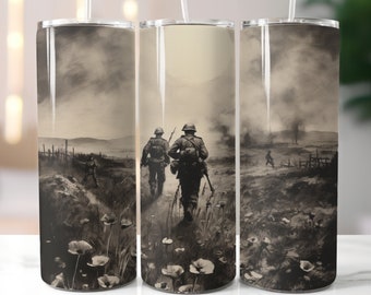 Black and Grey World War Soldiers, 20oz Tumbler Wrap. DIGITAL DOWNLOAD.