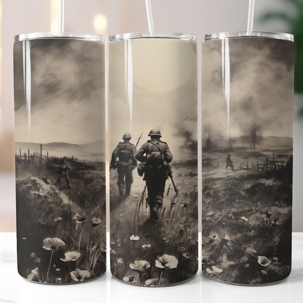 Black and Grey World War Soldiers, 20oz Tumbler Wrap. DIGITAL DOWNLOAD.