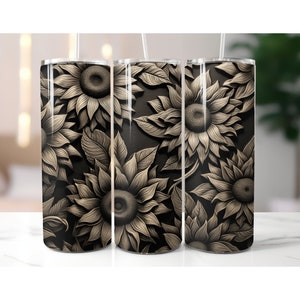 Tooled leather Sunflowers 20oz Tumbler Wrap, DIGITAL DOWNLOAD.